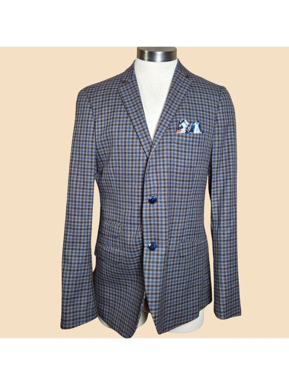 Paisley & Gray Mens Skinny Fit Checkered Blazer With Floral Lining Size 42R